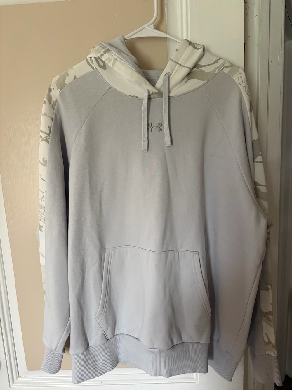 Under Armour Light Gray Hoodie with Camo-Accent Sleeves